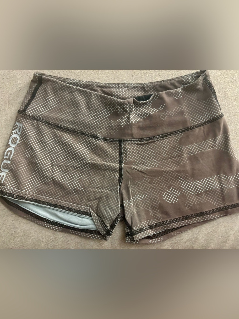 Rogue Fitness Compression Workout Shorts 2-Pair Lot Camo Polka Dot Size M
